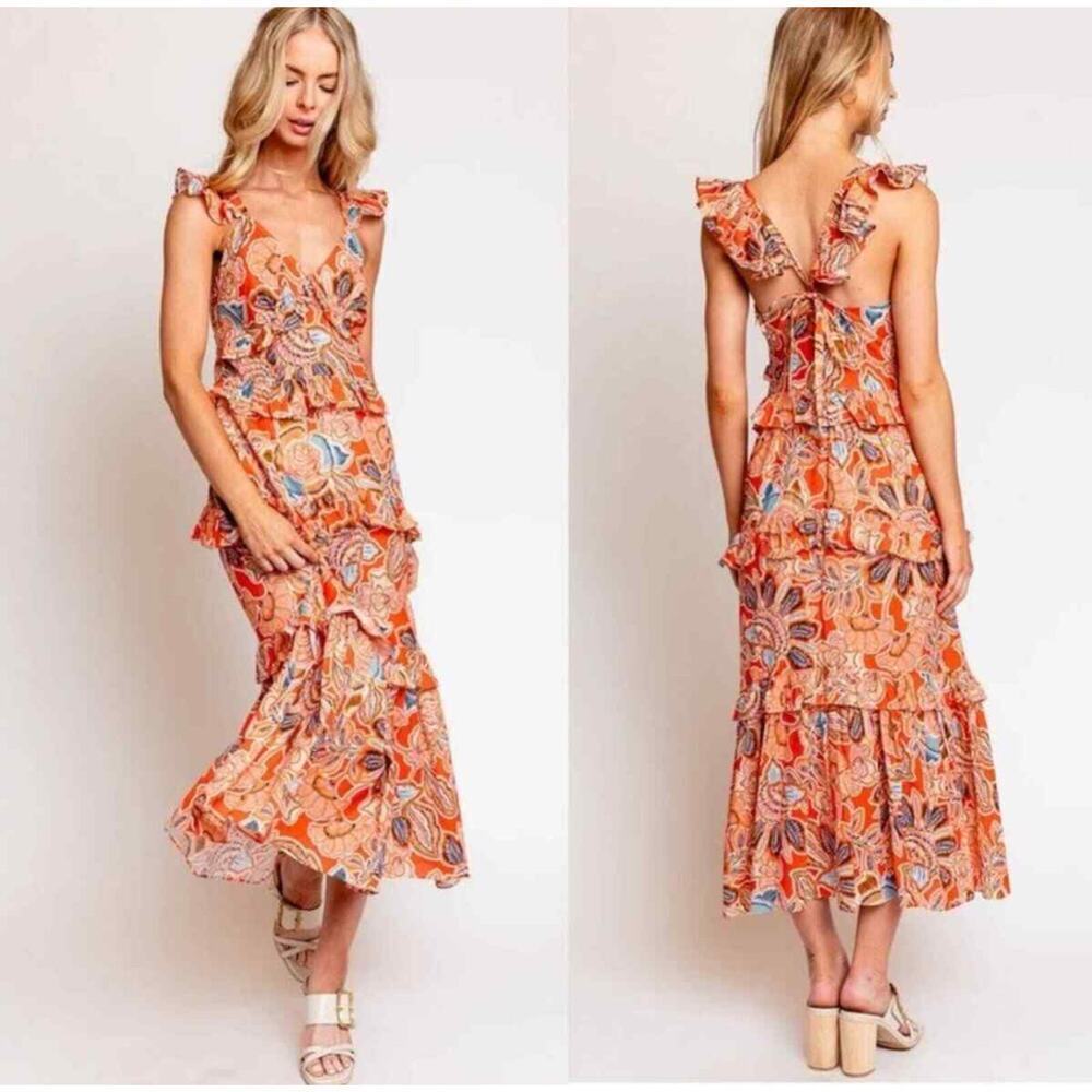 Misa Los Angeles Olivia Rubin Rex Morrison Dress In Tangerine Flora Size S Nwt